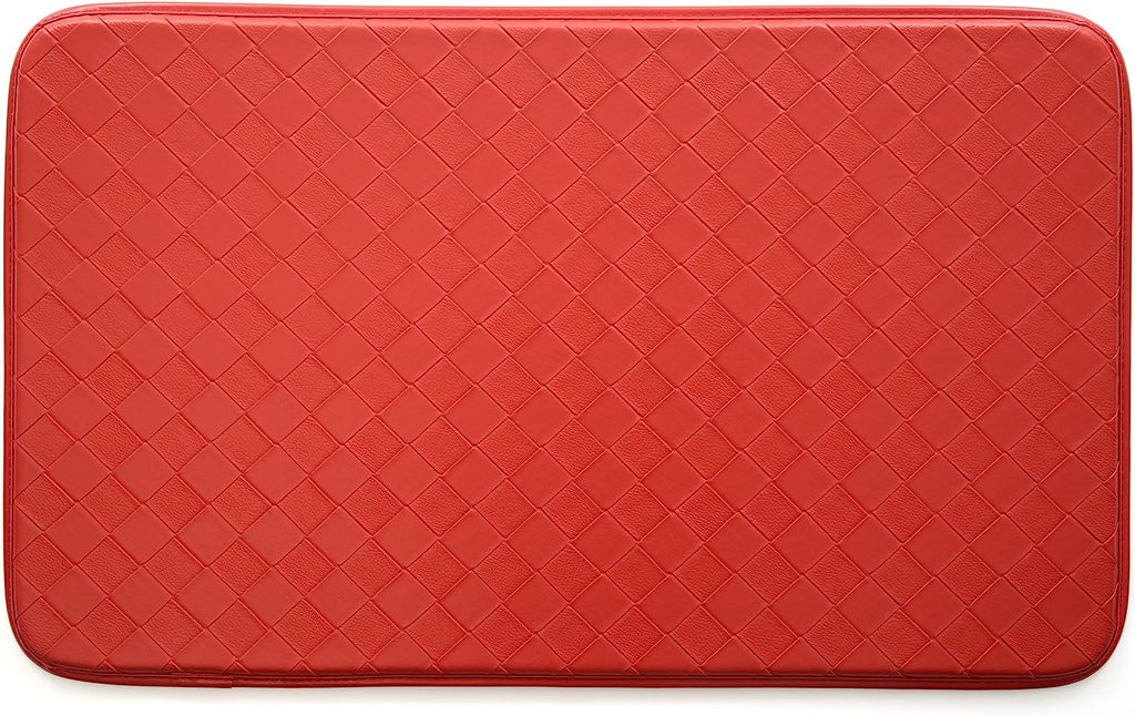 Anti-Fatigue Kitchen Faux Leather Non-Skid Cushioned Comfort Mat, 18" x 30", Red F96680