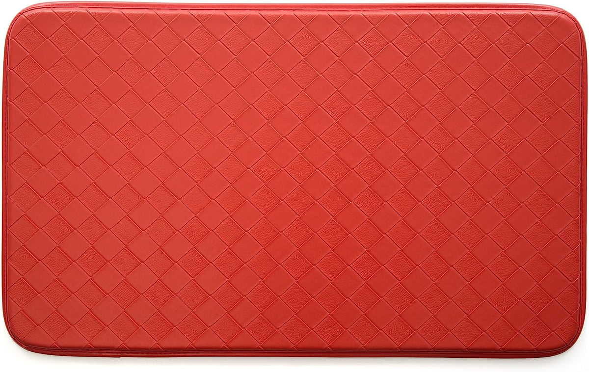 Anti-Fatigue Kitchen Faux Leather Non-Skid Cushioned Comfort Mat, 18" x 30", Red F96680