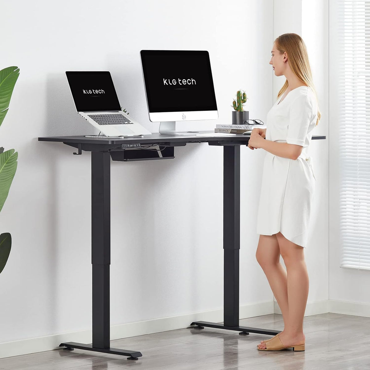 55Inch Electric Height Adjustable L-Shape Corner Desk with Cable Tray I450409
