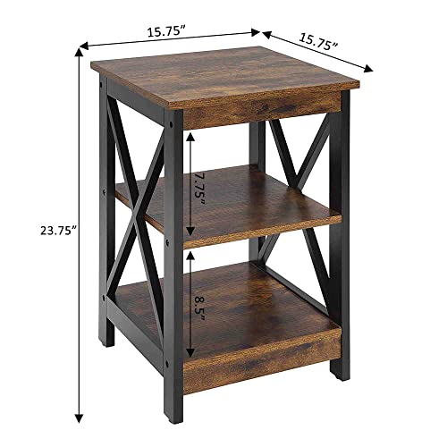 White Faux Marble/Black End Table with Storage Shelves X277616