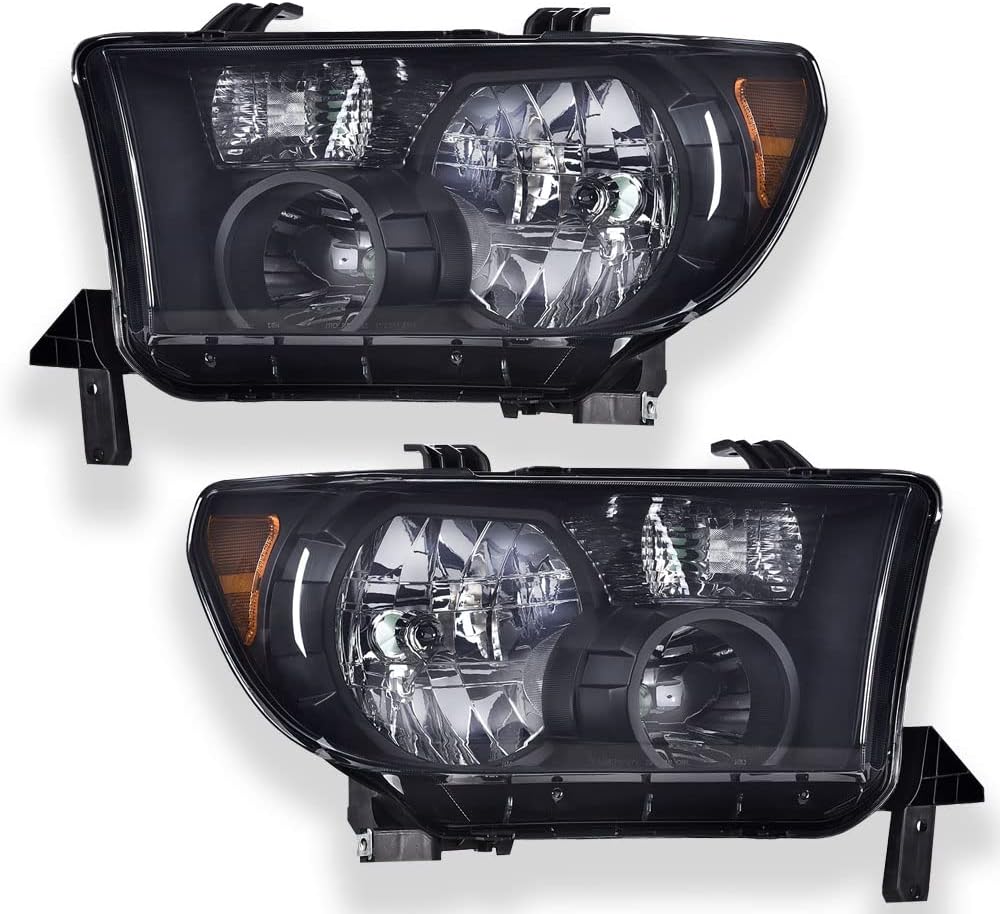 Headlights for 2007-2013 Toyota Tundra 2008-2017 Sequoia, Left+Right Clear Lens Chrome Housing Amber Reflector N55347
