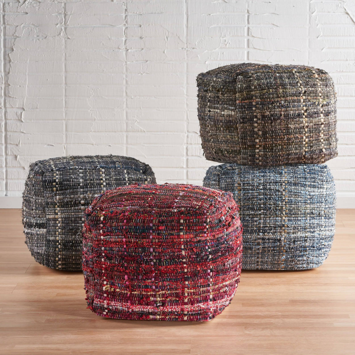 Blue Fabric Pouf Ottoman E3581