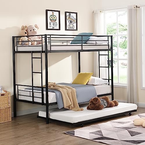 Twin Over Twin Metal Bunk Bed with Trundle L324892