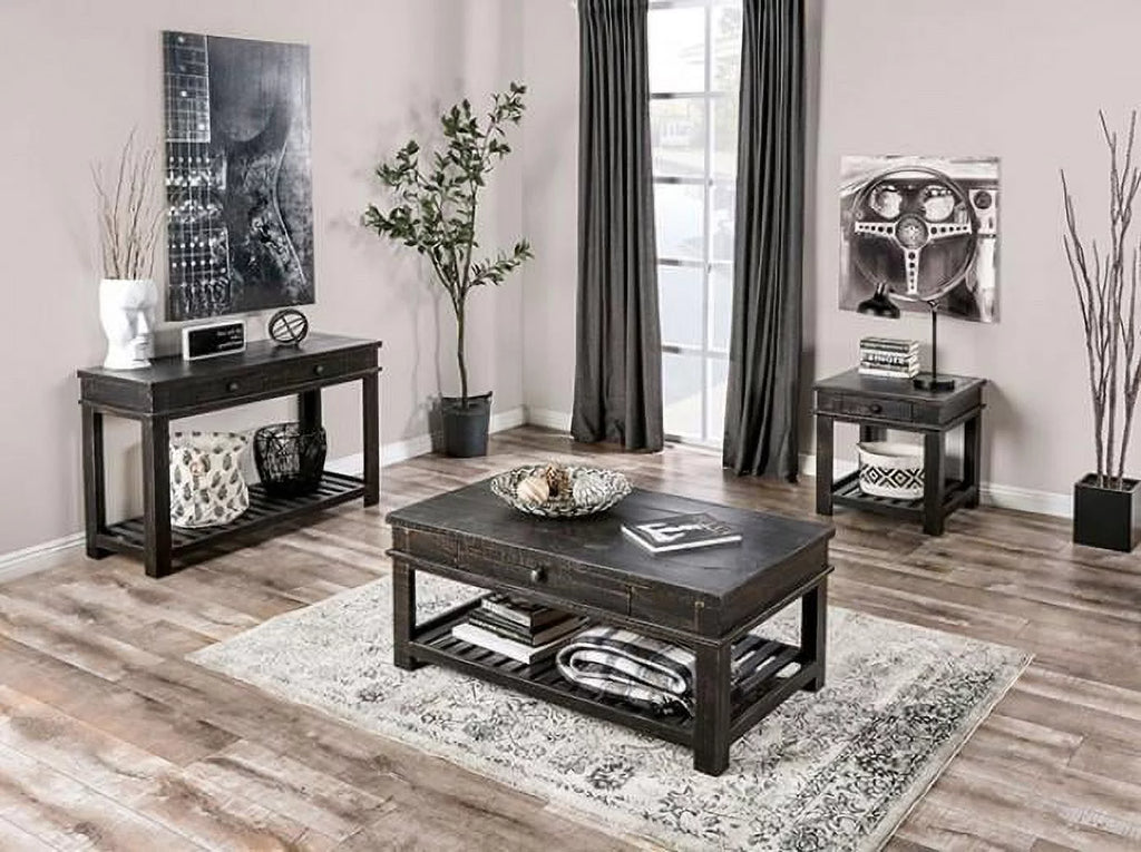 Black Solid Wood Brazilian Pine Coffee Table Set 3pcs Z358282