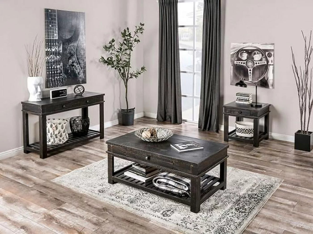 Black Solid Wood Brazilian Pine Coffee Table Set 3pcs Z358282