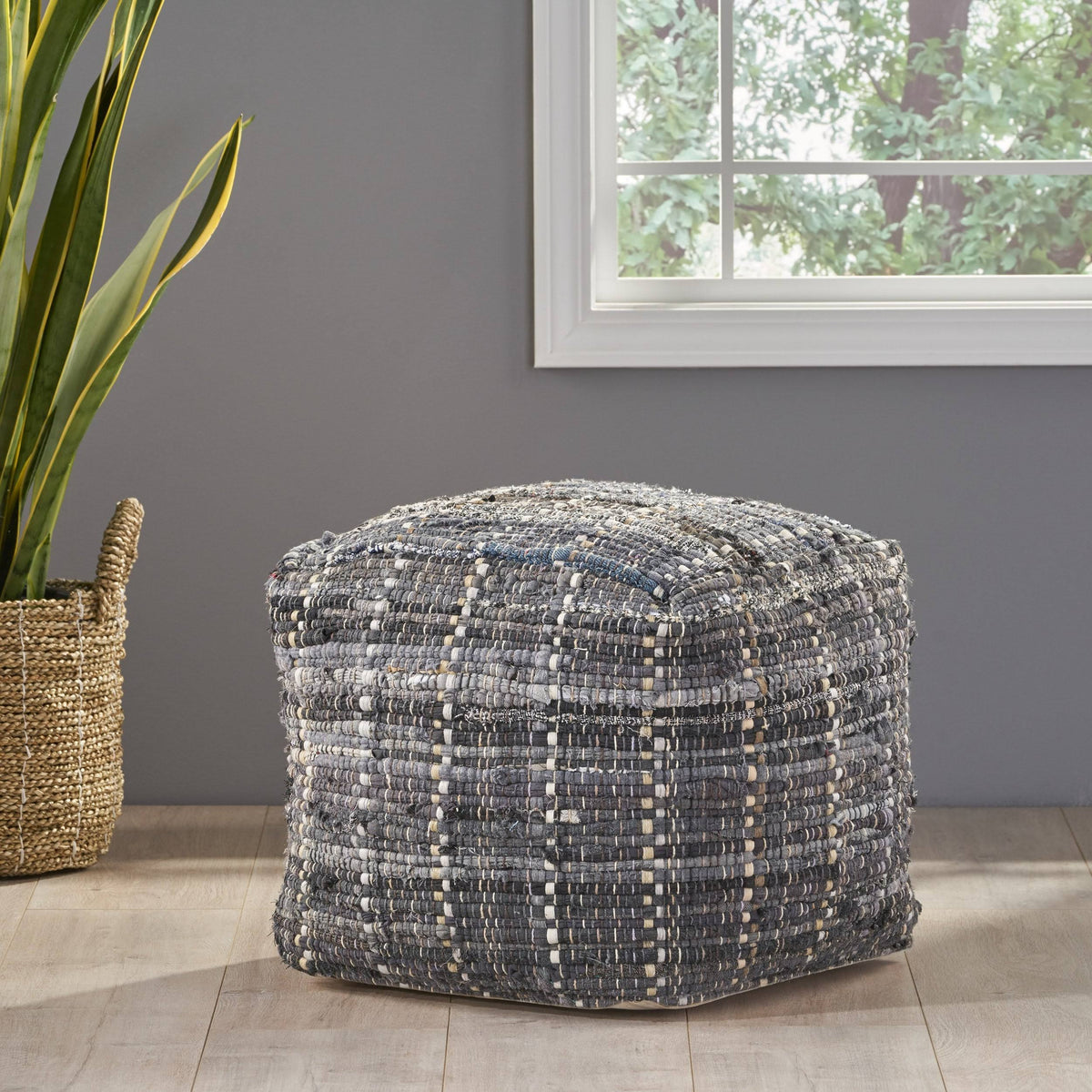 Blue Fabric Pouf Ottoman E3581