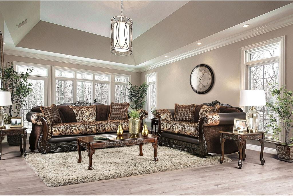 Brown Chenille Sofa and Loveseat M1270