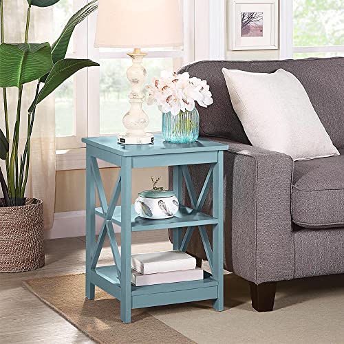 White Faux Marble/Black End Table with Storage Shelves X277616