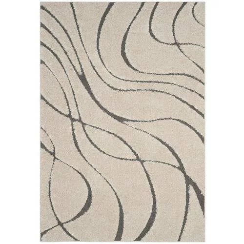 Cream Grey Abstract Shag Area Rug 6' x 9' V491