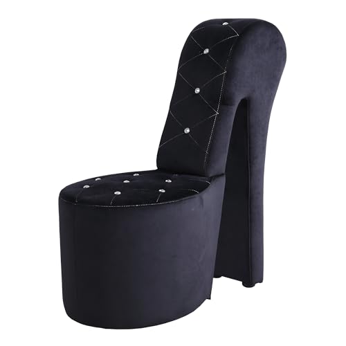 Black Velvet Shoe Chair with Crystal Studs S79945