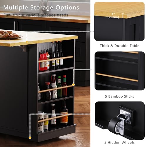 53" Kitchen Cart Island on Wheels with Power Outlet L824
