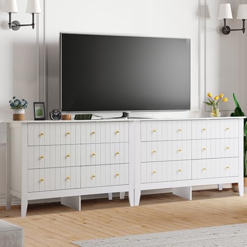 White 6 Drawer Wood Dresser with Metal Handle Q3865