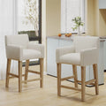 Beige Fabric Upholstered Wood 26 inch Counter Stools Set of 2 T65765