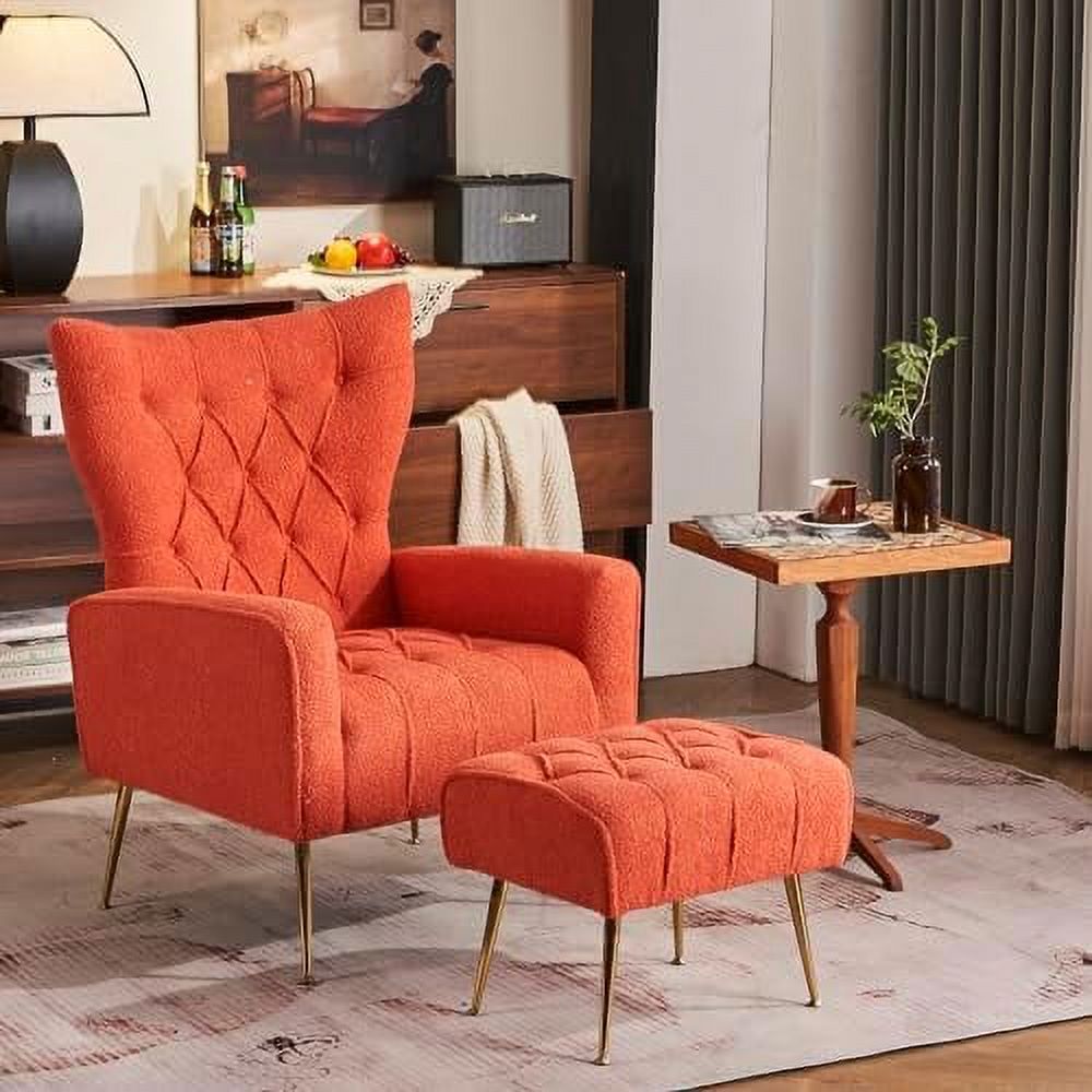 Velvet Accent Chair with Ottoman Button Tufted Armchair G964042