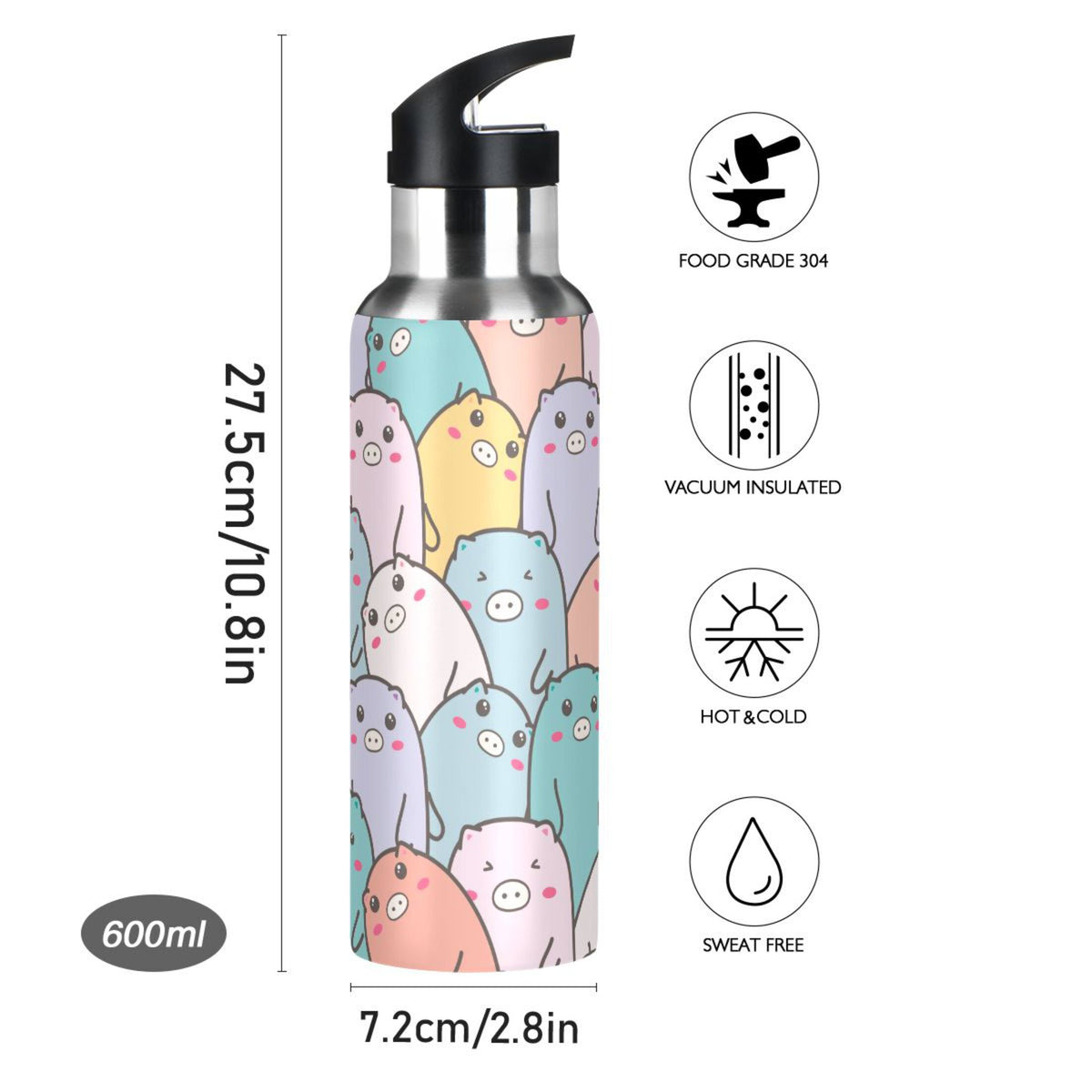 Stainless Steel Vacuum Insulated Water Bottle with Straw Lid 20 OZ O624
