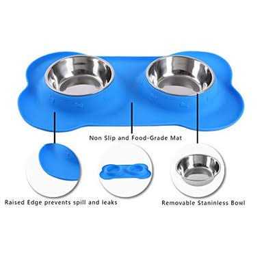 2 Stainless Steel Dog Bowl with Silicone Mat + Pet Food Scoop R11211