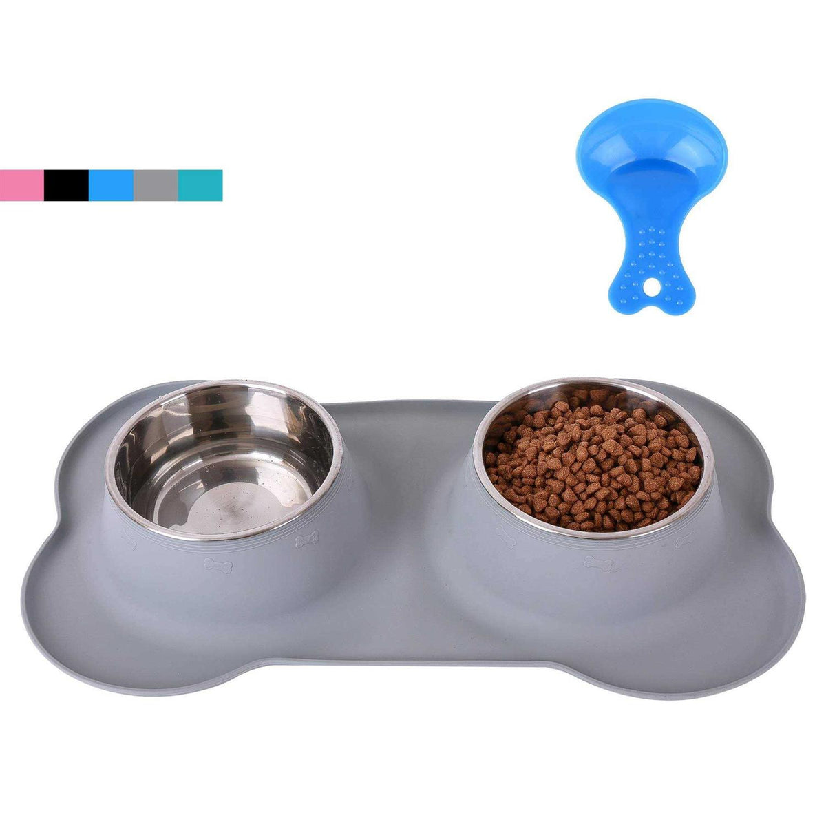 2 Stainless Steel Dog Bowl with Silicone Mat + Pet Food Scoop R11211