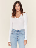 White Long-Sleeve V-Neck Tee B9828