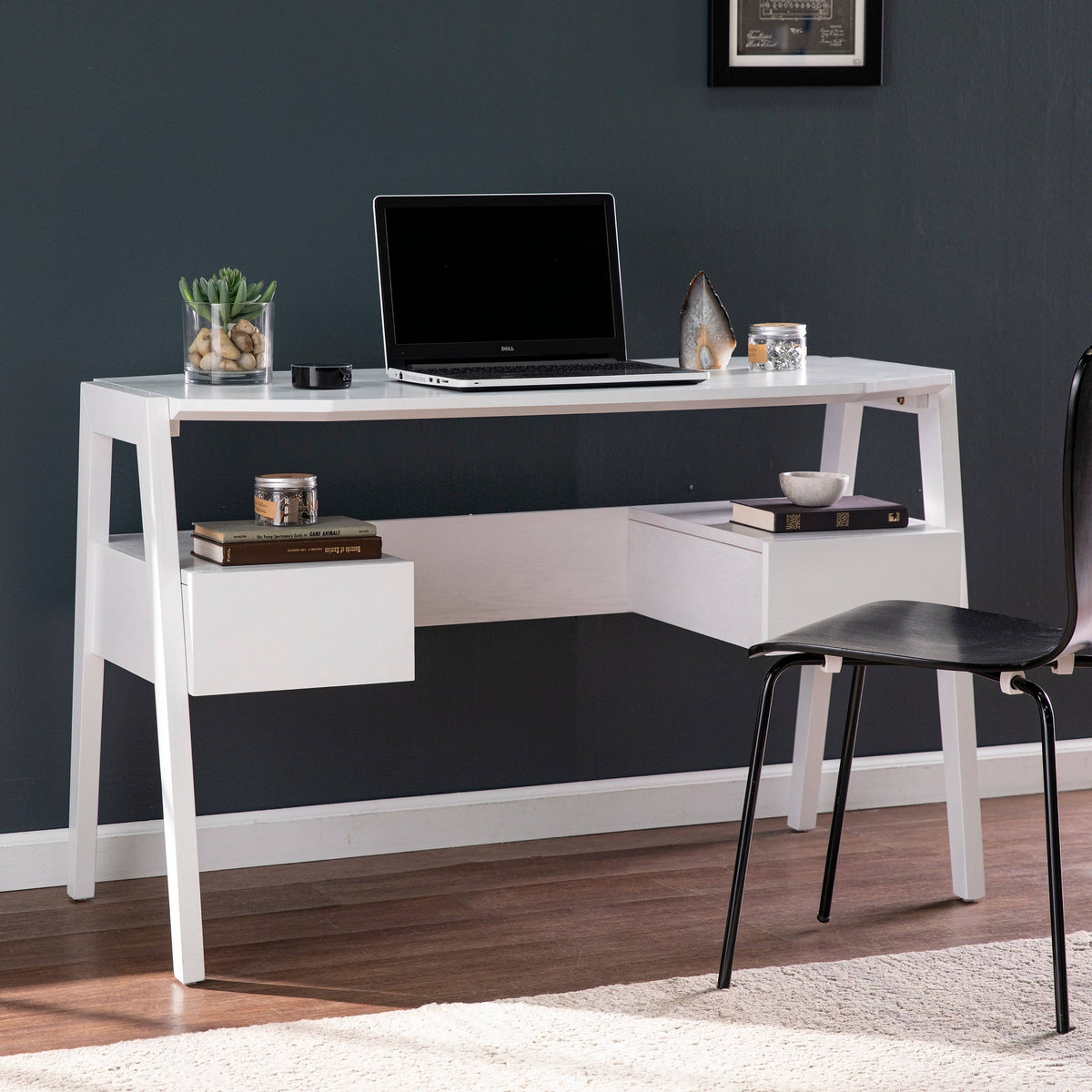 White Writing Desk with Storage D594