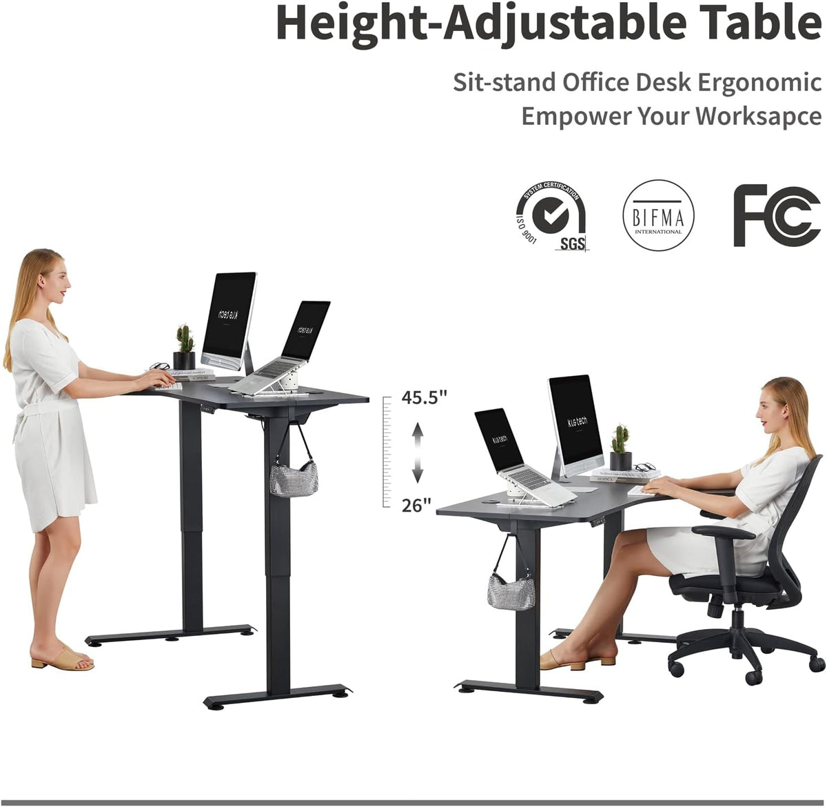 55Inch Electric Height Adjustable L-Shape Corner Desk with Cable Tray I450409