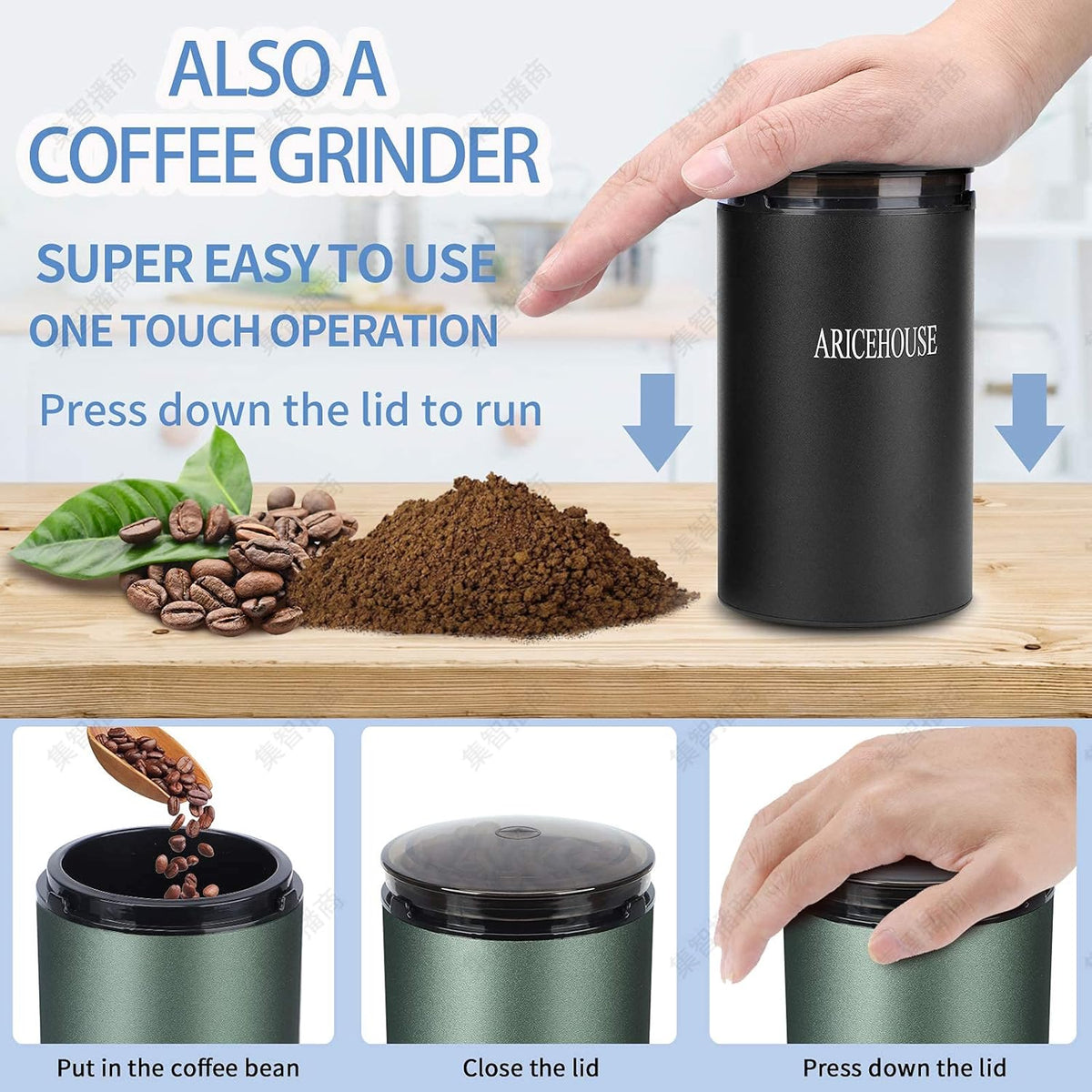 Black Electric Herb Grinder with Stainless Steel Blade, Pack of 2 L23343
