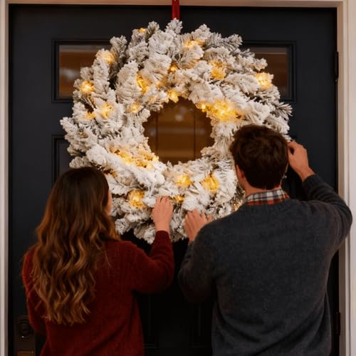 Green Artificial Christmas Wreath with Bell Bow and Pine Cones D195549