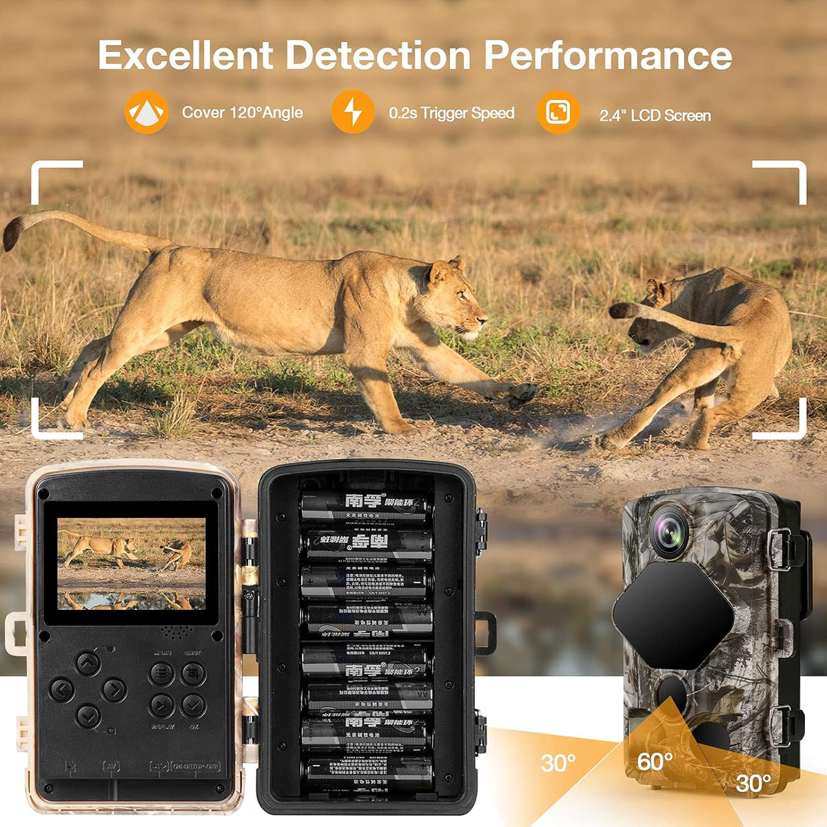 4K 24MP Night Vision 82ft Motion Activated IP66 Waterproof Trail Camera K869156