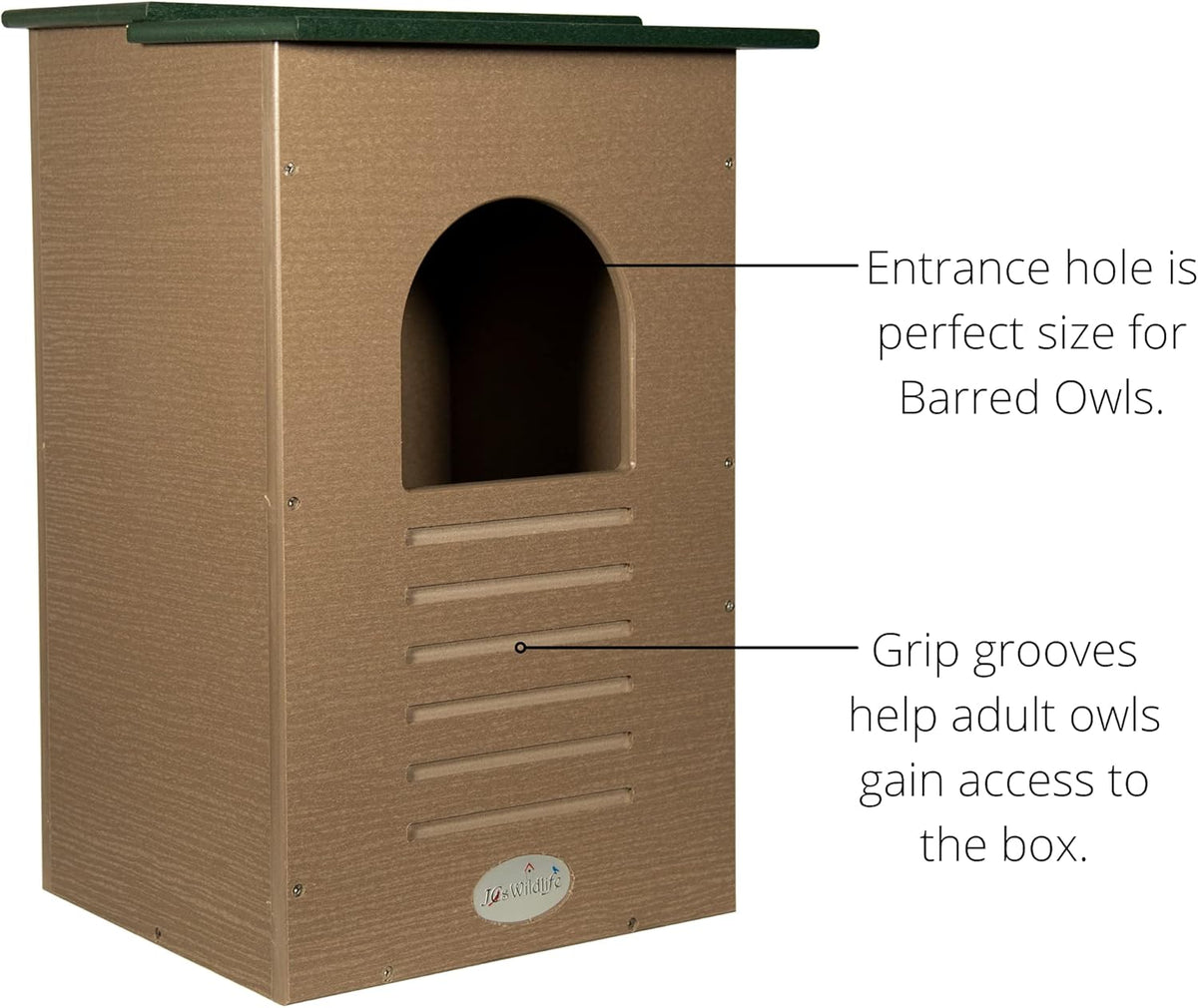 Recycled Poly Lumber Barred Owl Nesting Box with Mounting Hardware and Pine Shavings F41934