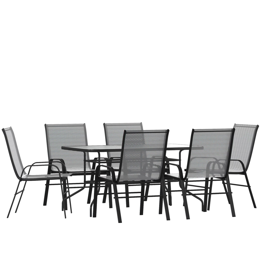 7-Piece Black Rippled Glass Patio Table Set with 6 Chairs M3924