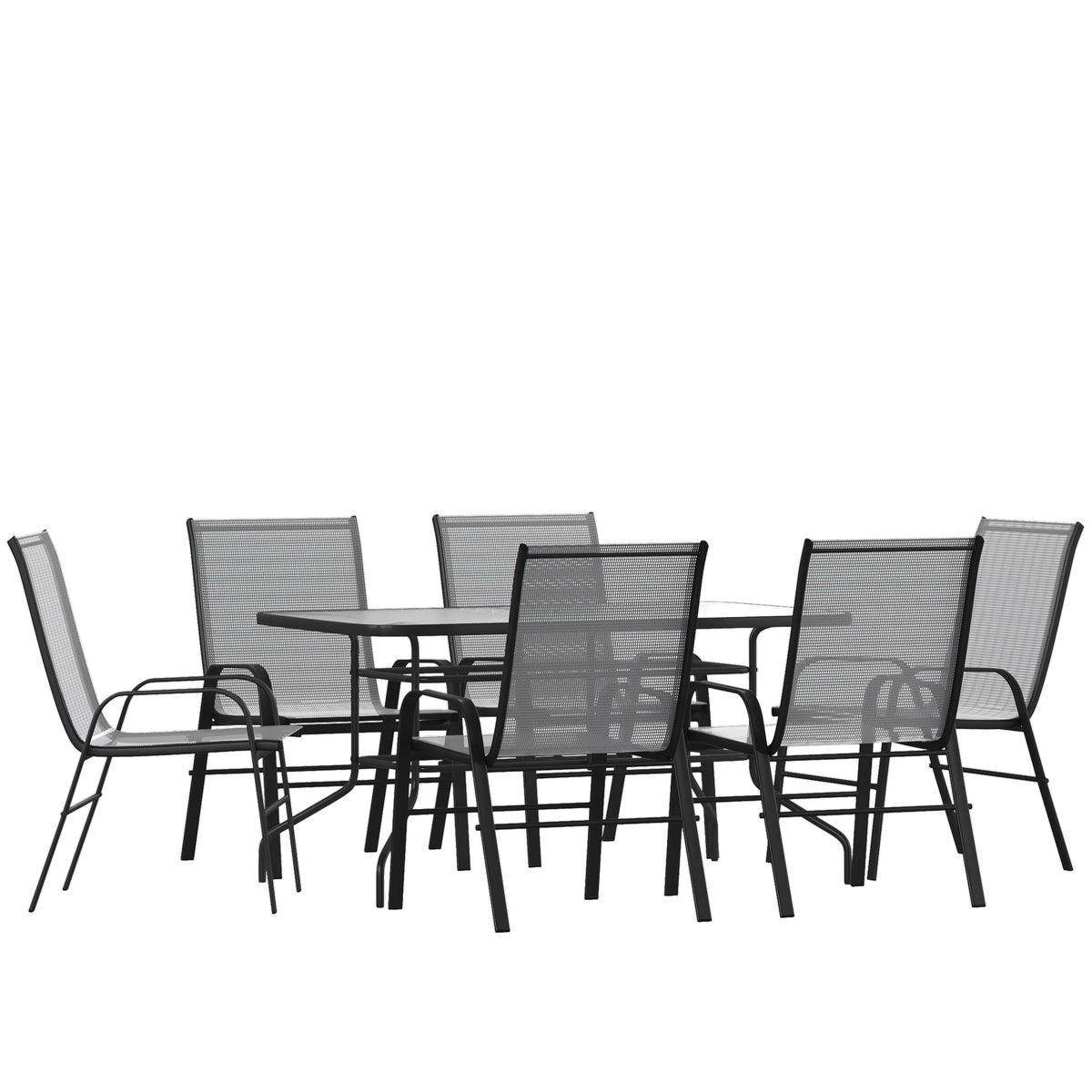 7-Piece Black Rippled Glass Patio Table Set with 6 Chairs M3924