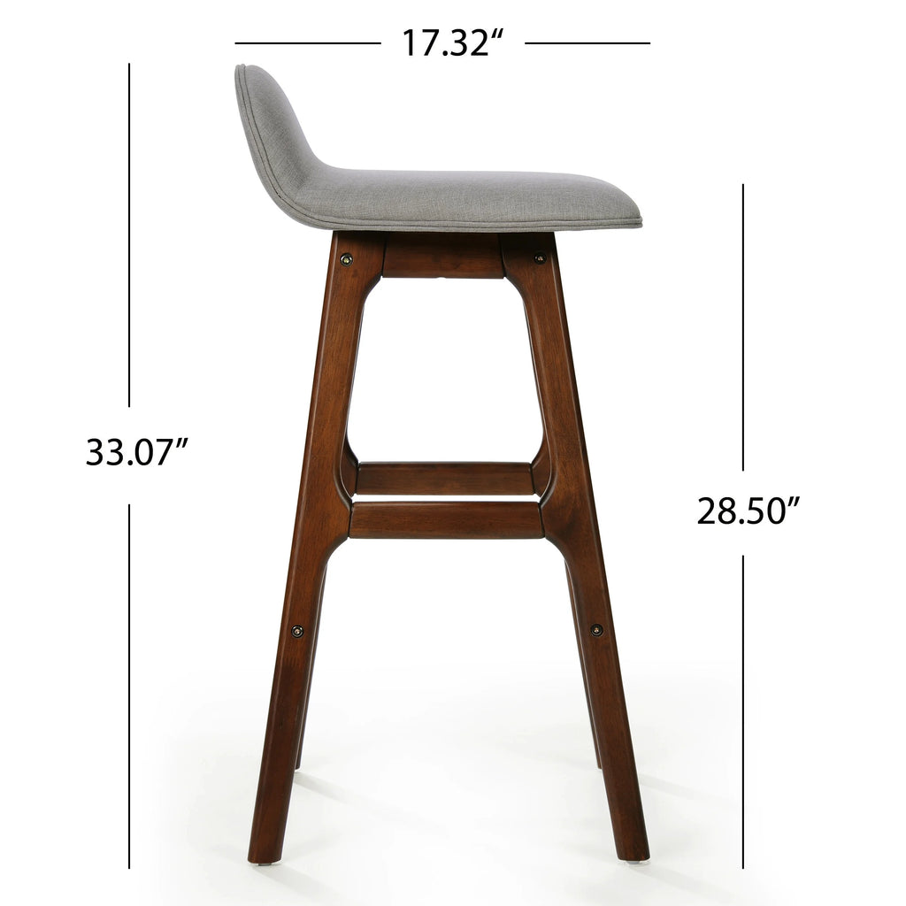 Light Gray and Natural Walnut Upholstered Barstools Set of 2 V7304