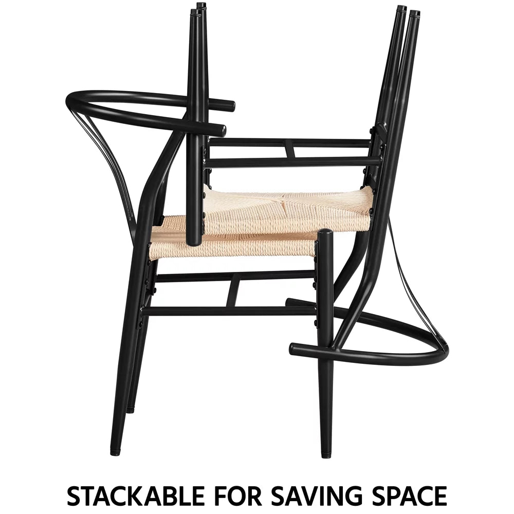2PCS Weave Modern Dining Chair with Metal Frame, Black P78414