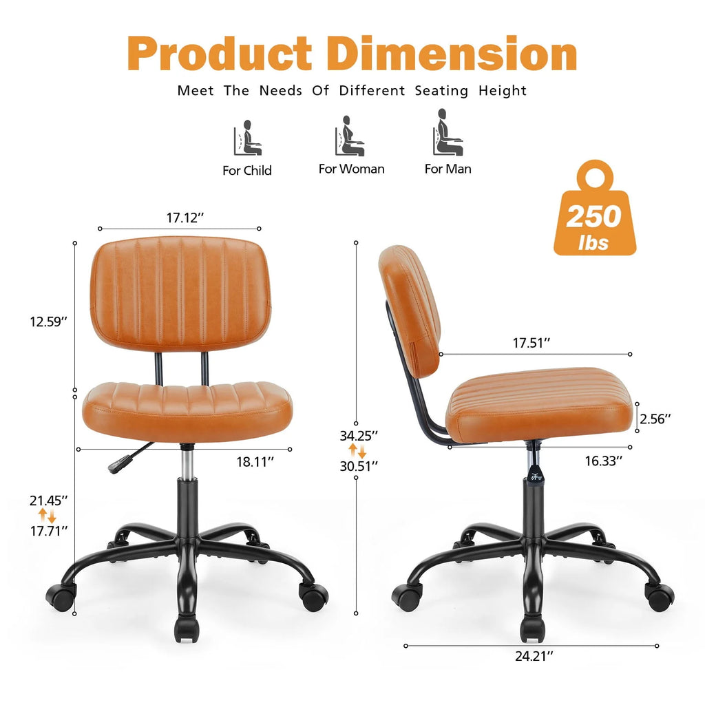 Armless Desk Chair with Wheels and Lumbar Support A802862