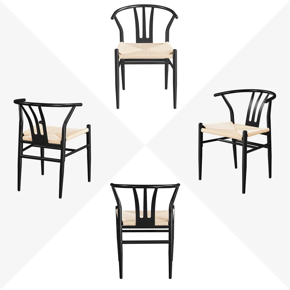 2PCS Weave Modern Dining Chair with Metal Frame, Black P78414