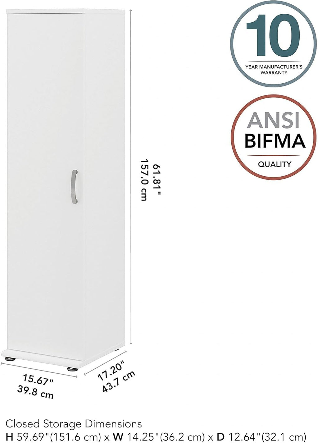 White Tall Narrow Storage Cabinet with Door and Shelves S86175