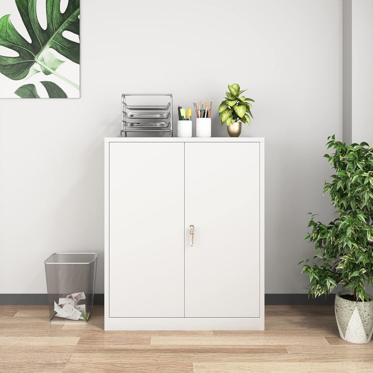 Grey Metal Storage Cabinet with Doors and Adjustable Shelves F976647