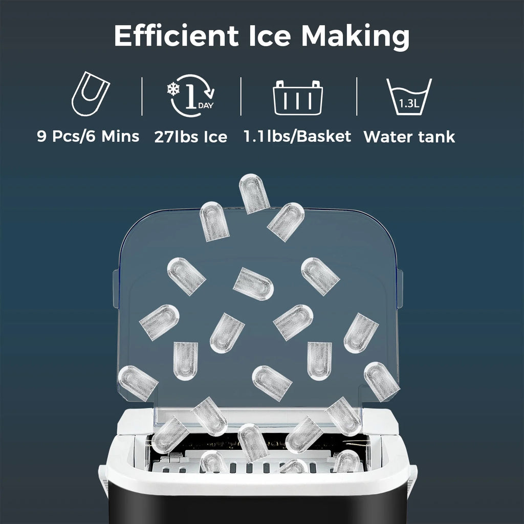 Black Self-Cleaning Countertop Ice Maker with Ice Scoop and Basket H243
