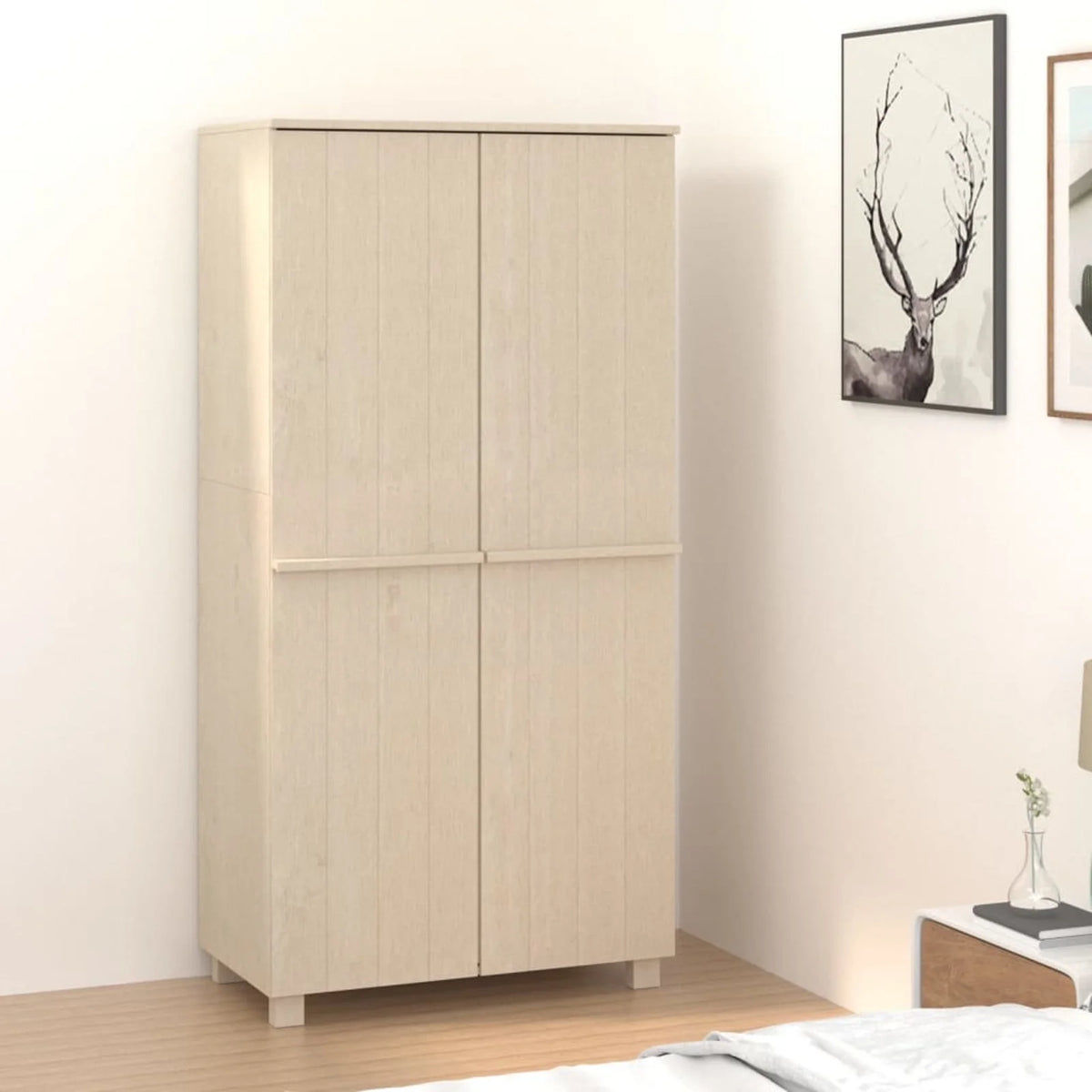 Pine Wood Wardrobe with Hanging Rod N5168