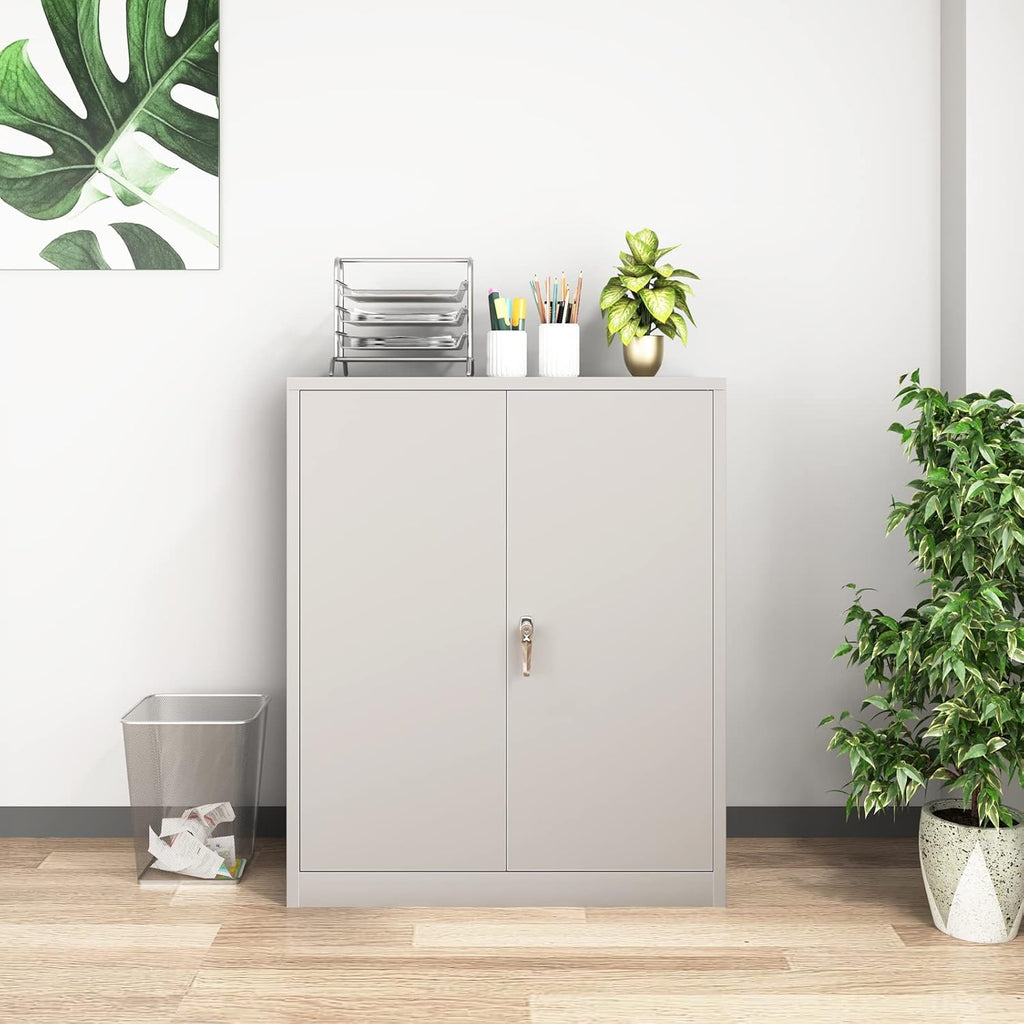 Grey Metal Storage Cabinet with Doors and Adjustable Shelves F976647