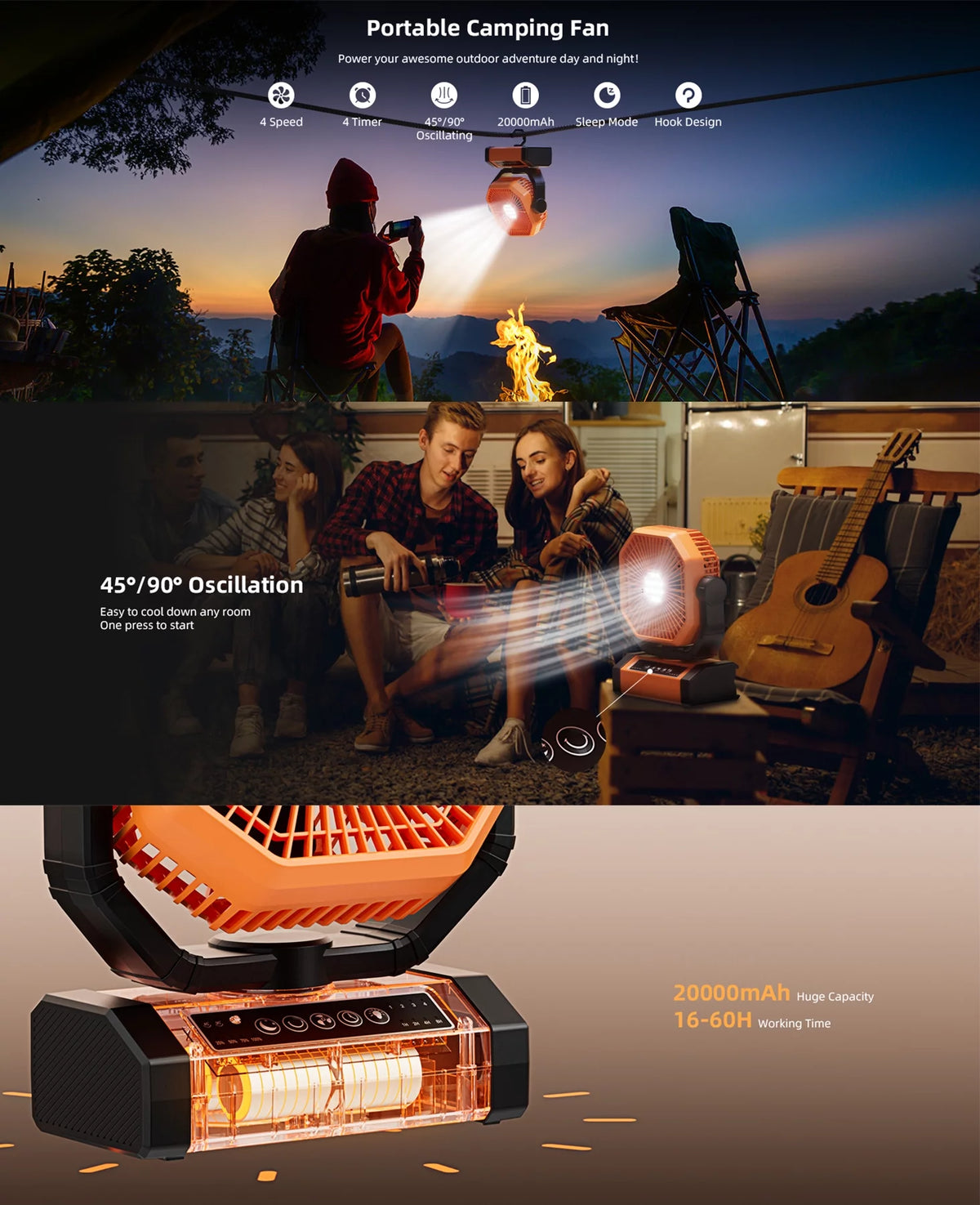 Portable Camping Fan 20000mAh Rechargeable with LED Lantern P893162