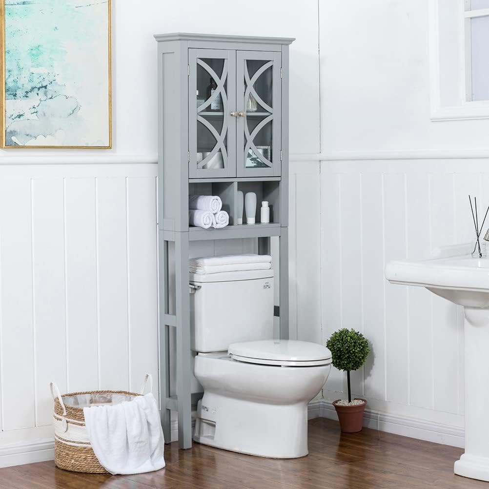 Grey Wooden Storage Cabinet with Double Doors and Drawer K6984