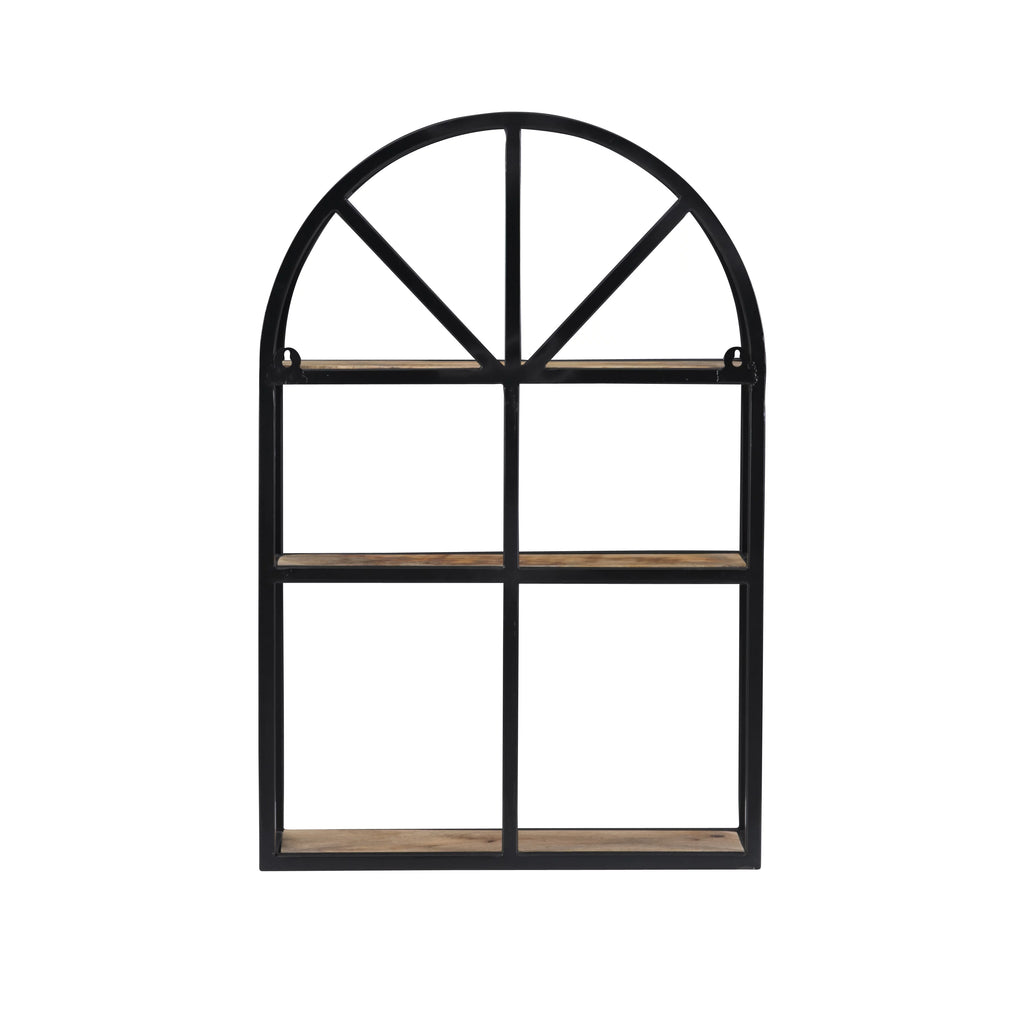 Black Metal Natural Mango Wood 3-Tier Wall Shelves X26771