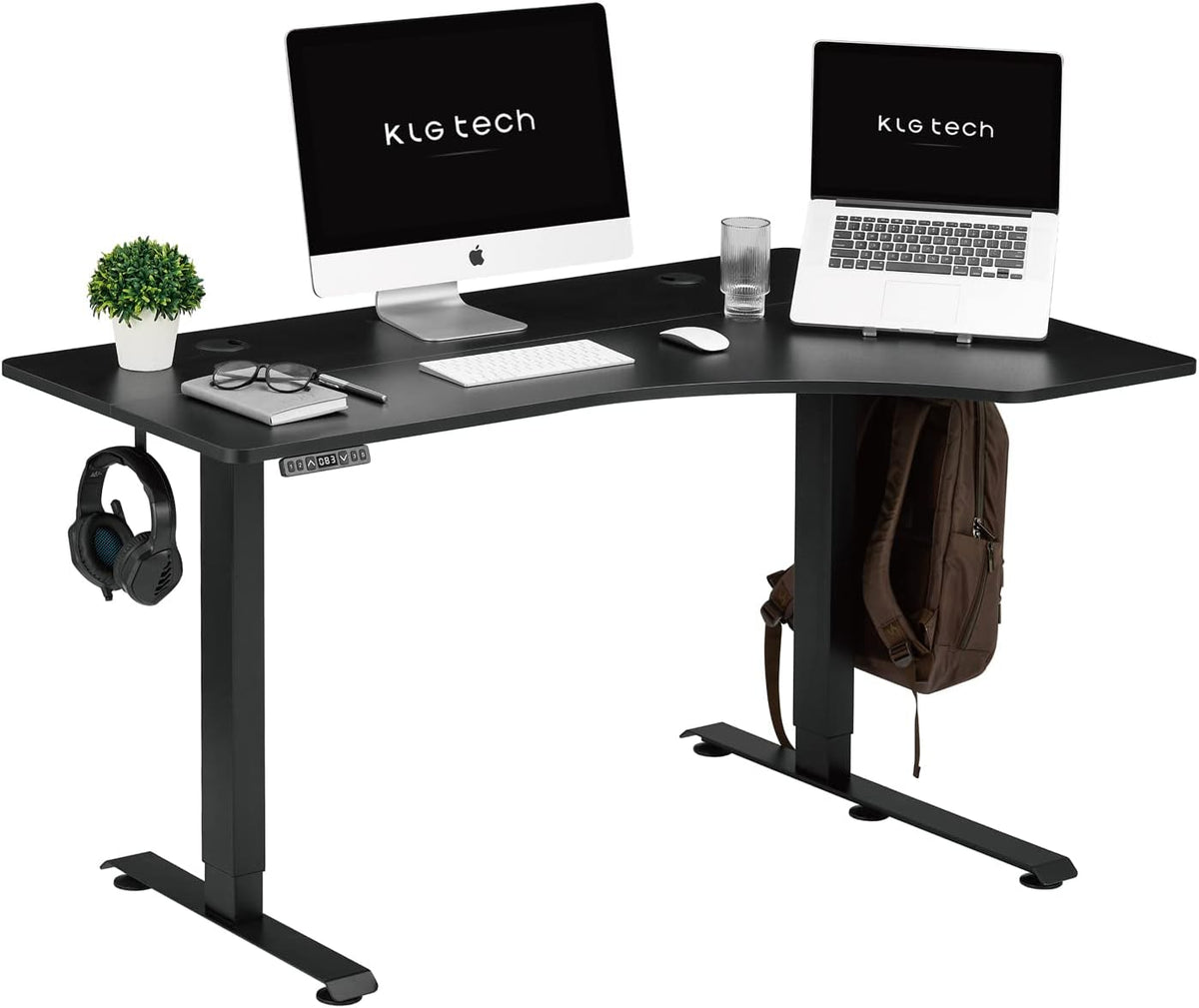 55Inch Electric Height Adjustable L-Shape Corner Desk with Cable Tray I450409