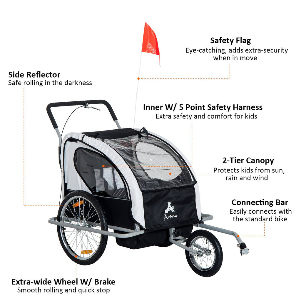 2in1 Double Child Bike Trailer and Stroller - Black Q6704
