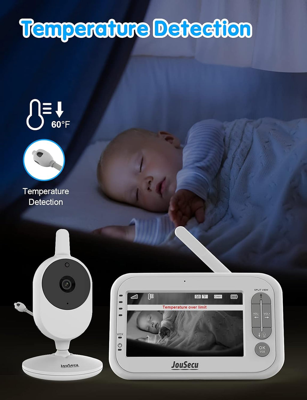 Baby Monitor with 2 Camera and Audio 4.3 Inches LCD Split Screen Q338