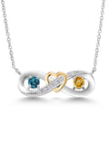 925 Silver 10K Yellow Gold London Blue Topaz Yellow Citrine Lab Grown Diamond Heart Interlocking Infinity Symbol Pendant Necklace with 18 inch Chain N8418