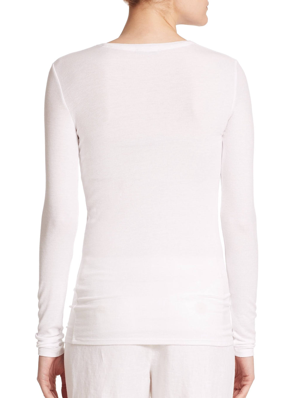White Long-Sleeve V-Neck Tee B9828