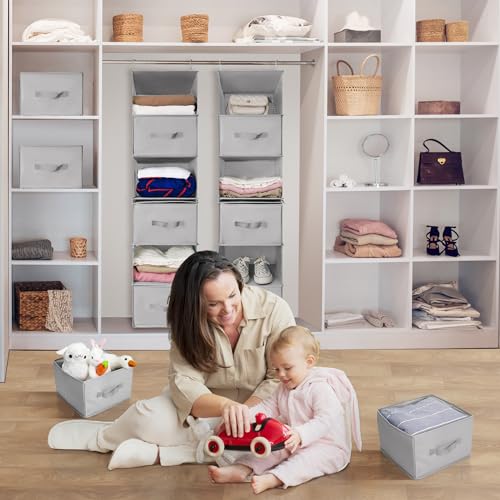 6-Shelf Hanging Closet Organizer with 3 Removable Drawers and 4 Side Pockets, Light Gray K81943