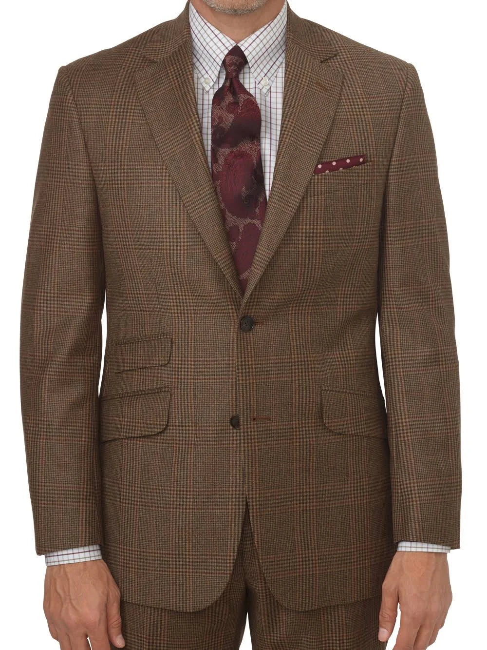 Classic Fit Plaid Brown Wool Suit R466217