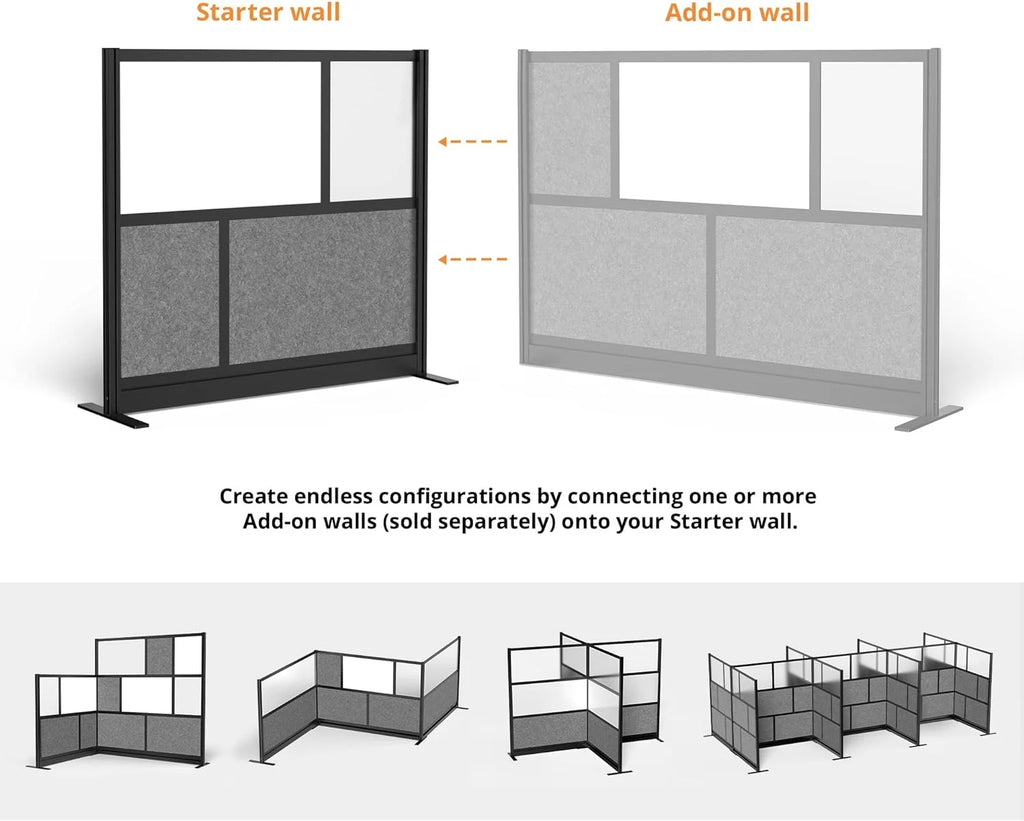 53in x 48in Modular Wall Room Divider with Whiteboard Panels J24399